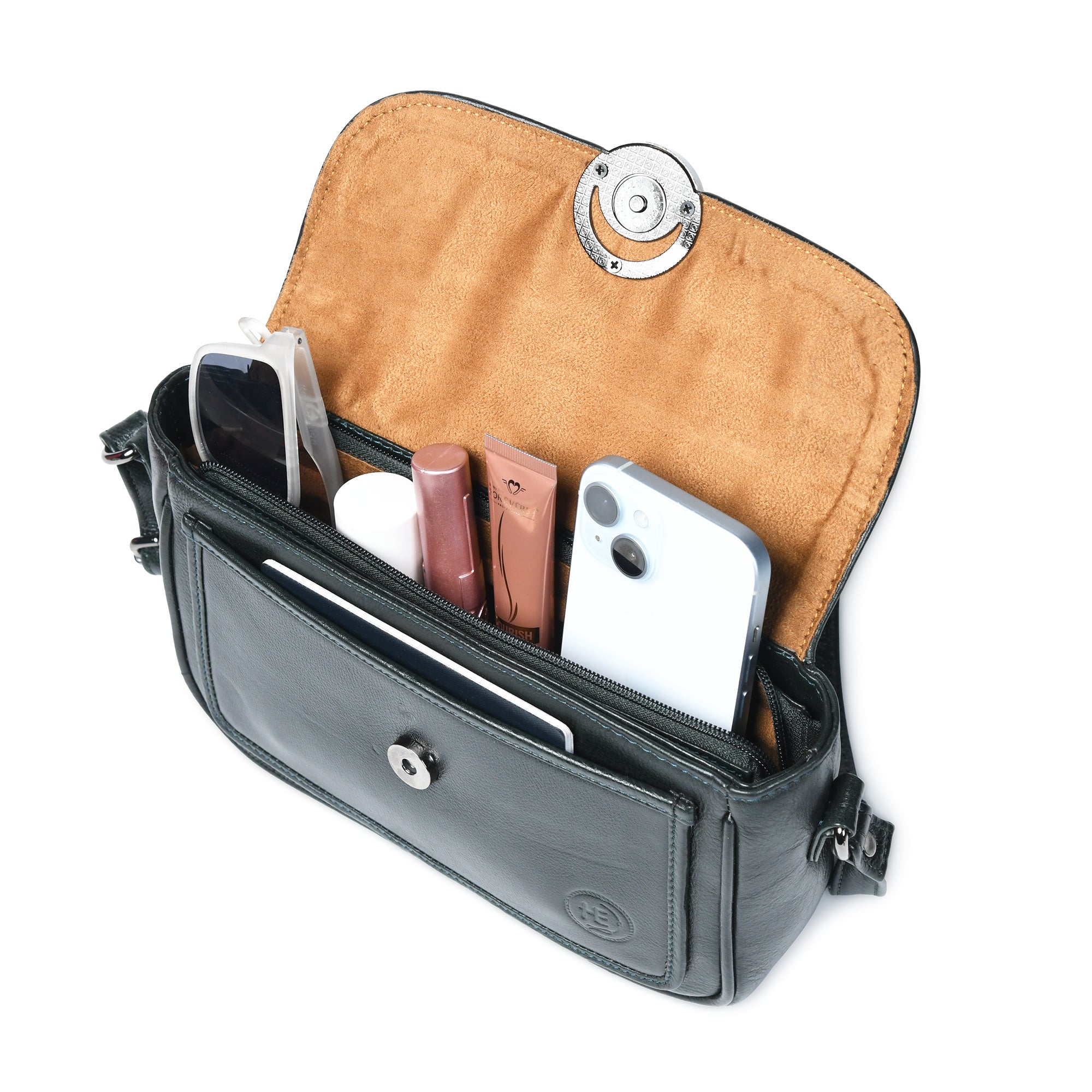 Verdant Elegance Women's Leather Handbag - Black Colour